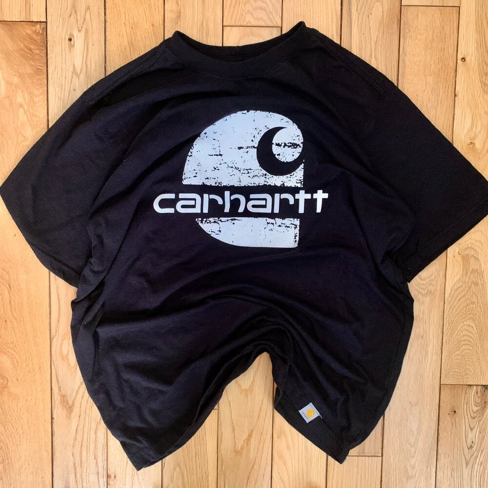 Carhartt Big Logo Shirt Relaxed Fit Large Men’s Tee Black Outdoor Hiking Camping